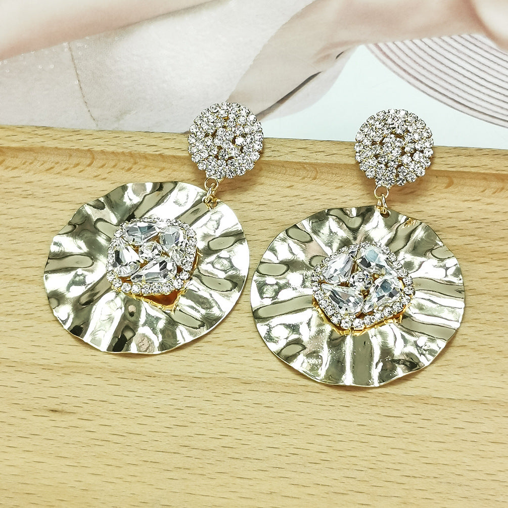 Wholesale Round Diamond Studded Metal Earrings